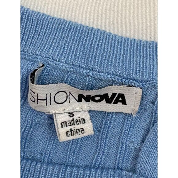 Fashionnova Take Notice 3 Piece Light Blue Knit Set Cardigan Top Skirt Cute S - Picture 6 of 12